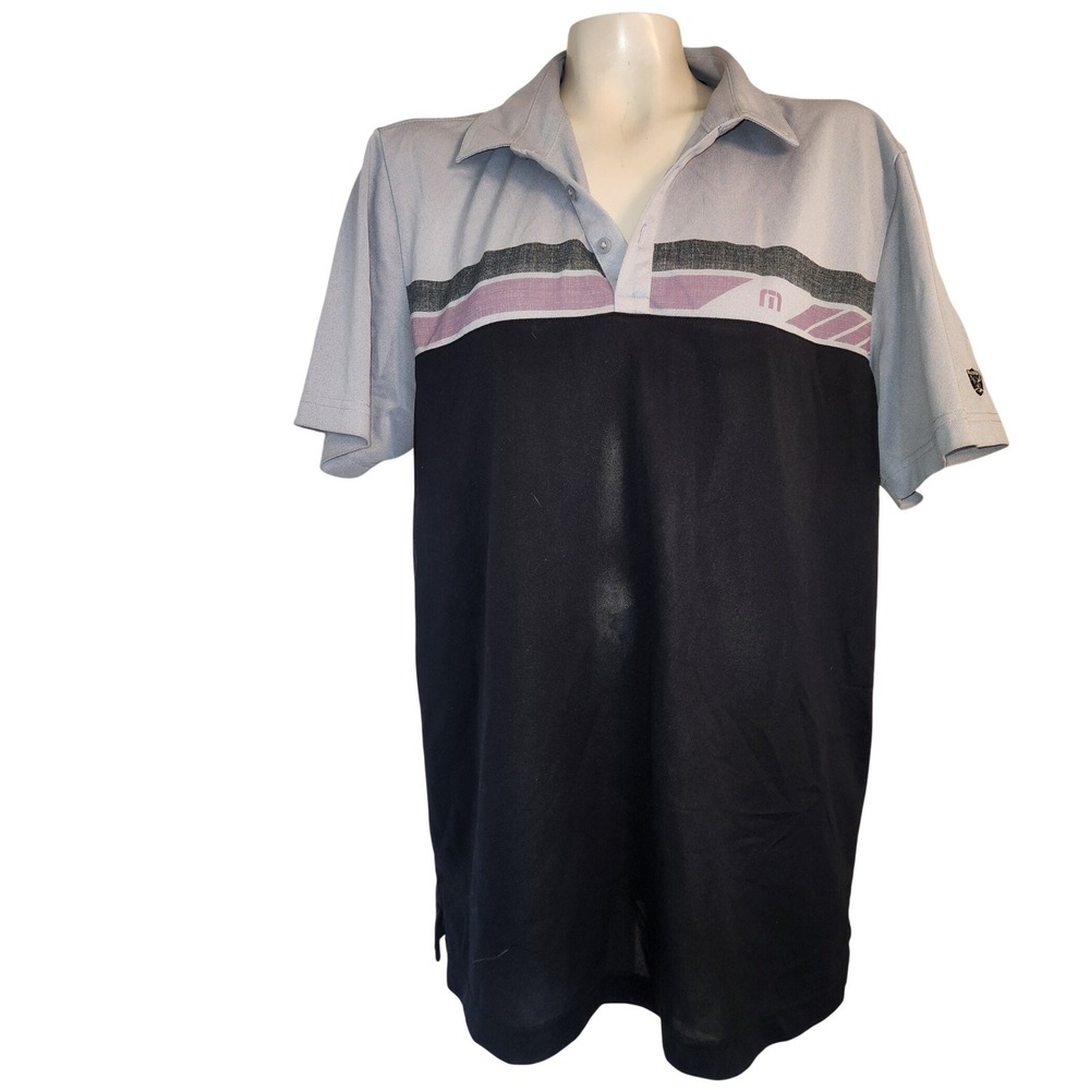 TravisMathew Mens Grey Black Colorblock Polo Raiders Modelo Logo Size L golf